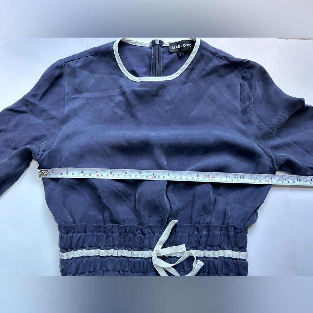 Marlowe midi dress navy with white trim silk size small classic - Picture 5 of 7